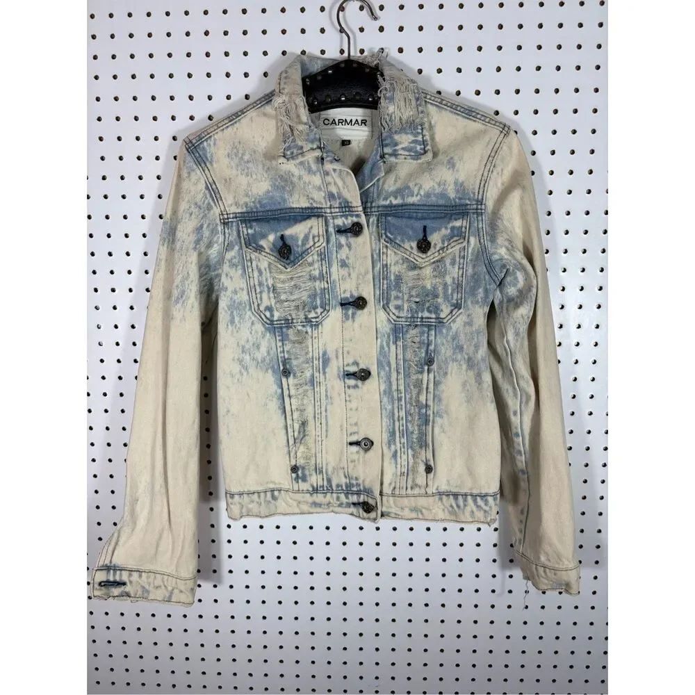 Carmar acid washed distressed denim jacket size Xs